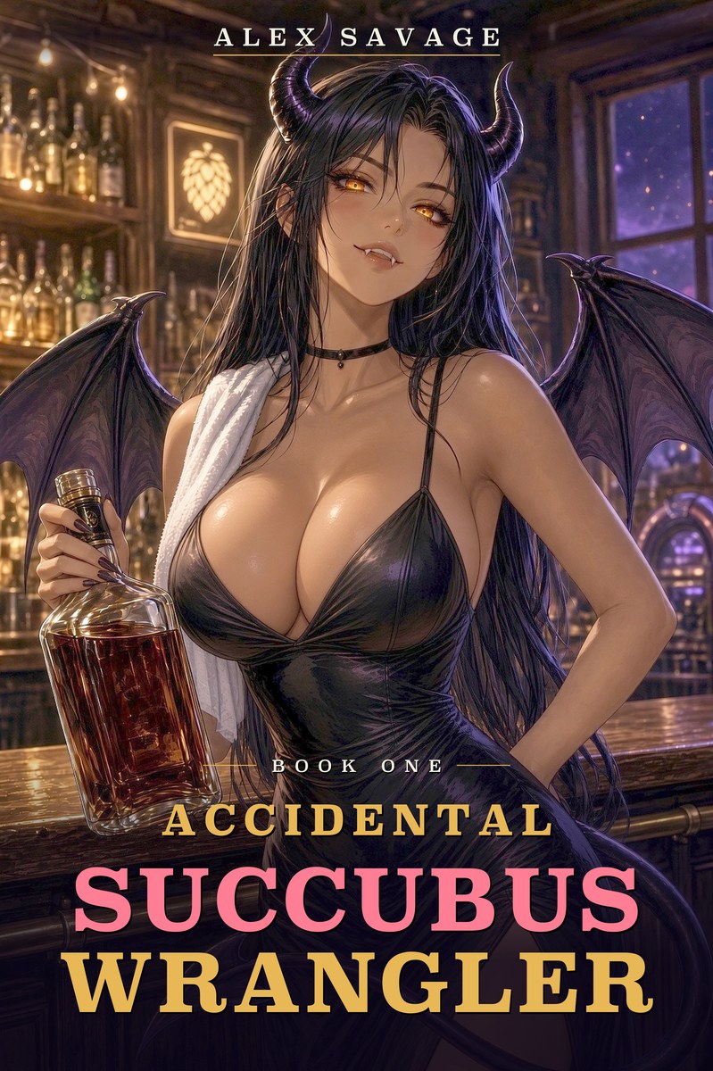 Accidental Succubus Wrangler cover — Bourbon & Brimstone Book 1, a monster girl harem comedy by Alex Savage